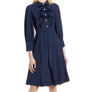 Halogen x Atlantic-Pacific navy midi bow detail fit and flare dress